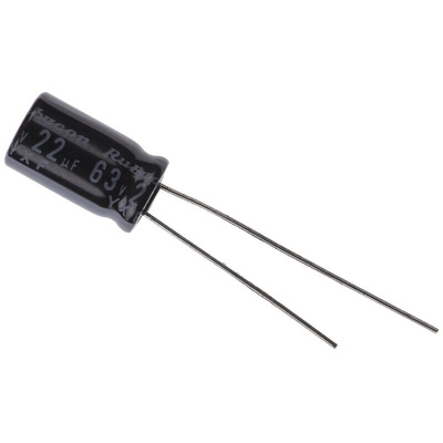 Rubycon 22μF Aluminium Electrolytic Capacitor 63V dc, Radial, Through Hole - 63YXF22M6.3X11