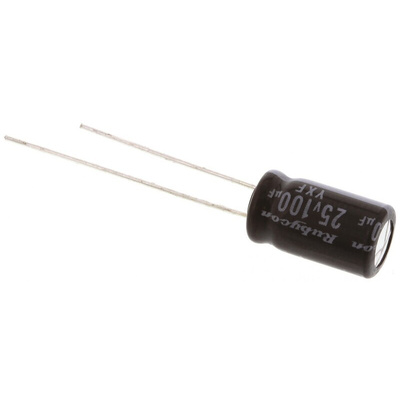 Rubycon 100μF Aluminium Electrolytic Capacitor 25V dc, Radial, Through Hole - 25YXF100M6.3X11