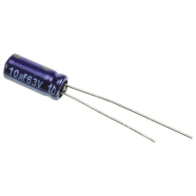 Panasonic 10μF Aluminium Electrolytic Capacitor 63V dc, Radial, Through Hole - ECA1JM100