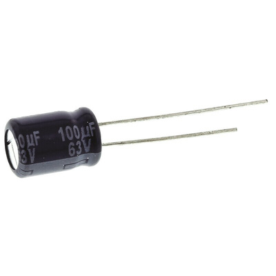 Panasonic 100μF Aluminium Electrolytic Capacitor 63V dc, Radial, Through Hole - ECA1JM101