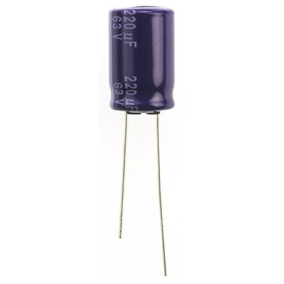 Panasonic 220μF Aluminium Electrolytic Capacitor 63V dc, Radial, Through Hole - ECA1JM221