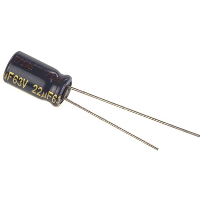 Panasonic 22μF Aluminium Electrolytic Capacitor 63V dc, Radial, Through Hole - EEUFC1J220
