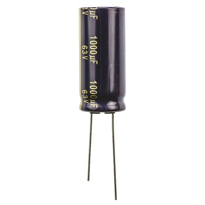 Panasonic 1000μF Aluminium Electrolytic Capacitor 63V dc, Radial, Through Hole - EEUFC1J102