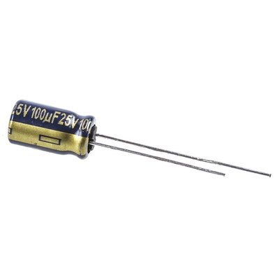 Panasonic 100μF Aluminium Electrolytic Capacitor 25V dc, Radial, Through Hole - EEUFC1E101S