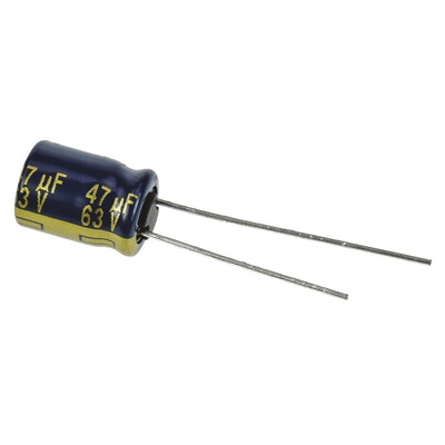 Panasonic 47μF Aluminium Electrolytic Capacitor 63V dc, Radial, Through Hole - EEUFC1J470