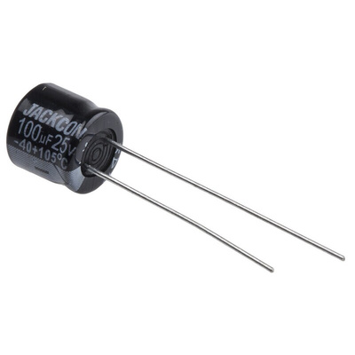 RS PRO 100μF Aluminium Electrolytic Capacitor 25V dc, Radial, Through Hole