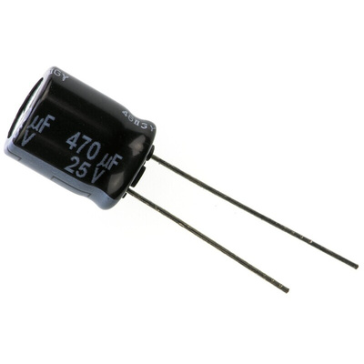 Panasonic 470μF Aluminium Electrolytic Capacitor 25V dc, Radial, Through Hole - EEUFR1E471