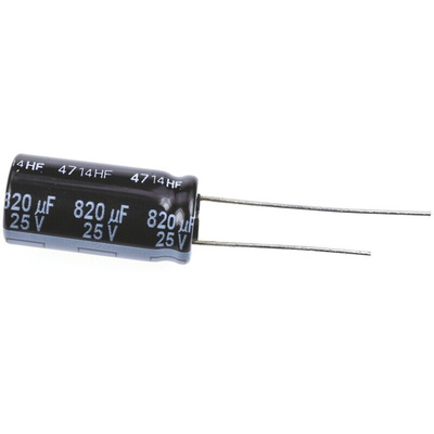 Panasonic 820μF Aluminium Electrolytic Capacitor 25V dc, Radial, Through Hole - EEUFR1E821