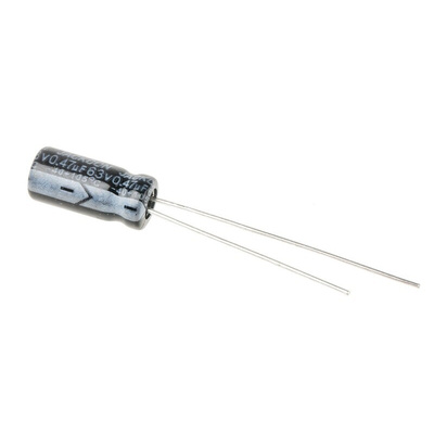 RS PRO 470nF Aluminium Electrolytic Capacitor 63V dc, Radial, Through Hole