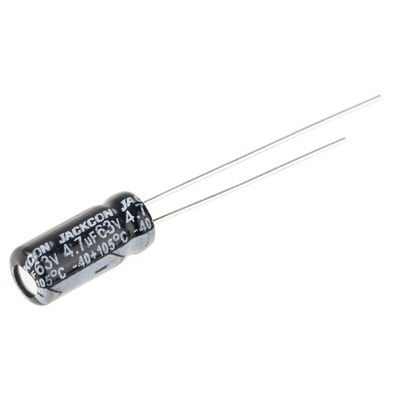 RS PRO 4.7μF Aluminium Electrolytic Capacitor 63V dc, Radial, Through Hole