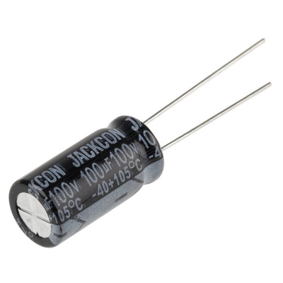 RS PRO 100μF Aluminium Electrolytic Capacitor 100V dc, Radial, Through Hole