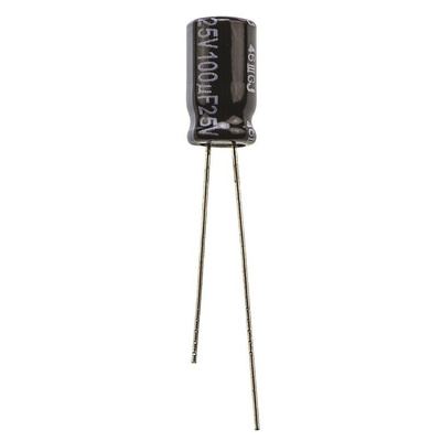 Panasonic 100μF Aluminium Electrolytic Capacitor 25V dc, Radial, Through Hole - EEUFR1E101