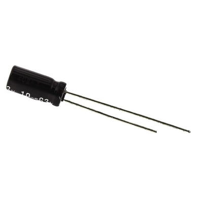 Panasonic 10μF Aluminium Electrolytic Capacitor 63V dc, Radial, Through Hole - EEUEB1J100S