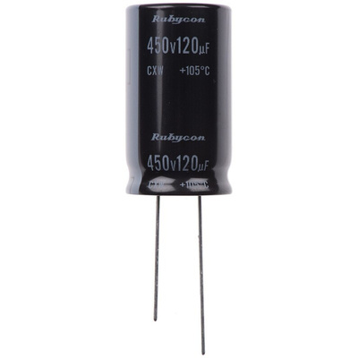 Rubycon 120μF Aluminium Electrolytic Capacitor 450V dc, Radial, Through Hole - 450CXW120MEFC18X31.5
