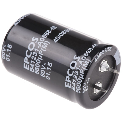 EPCOS 5600μF Aluminium Electrolytic Capacitor 80V dc, Snap-In - B41231A0568M000
