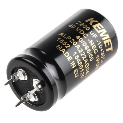 KEMET 2200μF Aluminium Electrolytic Capacitor 40V dc, PCB Mount - ALP20A222AB040