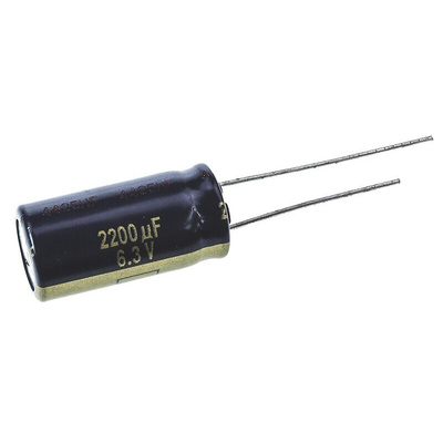 Panasonic 2200μF Aluminium Electrolytic Capacitor 6.3V dc, Radial, Through Hole - EEUFK0J222