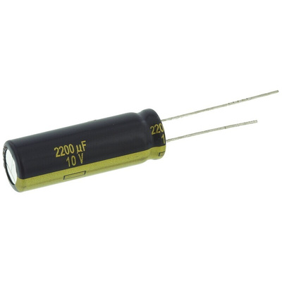 Panasonic 2200μF Aluminium Electrolytic Capacitor 10V dc, Radial, Through Hole - EEUFC1A222L