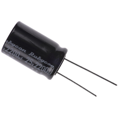 Rubycon 2200μF Aluminium Electrolytic Capacitor 25V dc, Radial, Through Hole - 25YXF2200M16X25