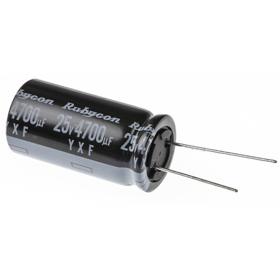 Rubycon 4700μF Aluminium Electrolytic Capacitor 25V dc, Radial, Through Hole - 25YXF4700M18X35.5