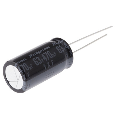 Rubycon 470μF Aluminium Electrolytic Capacitor 63V dc, Radial, Through Hole - 63YXF470M12.5X25