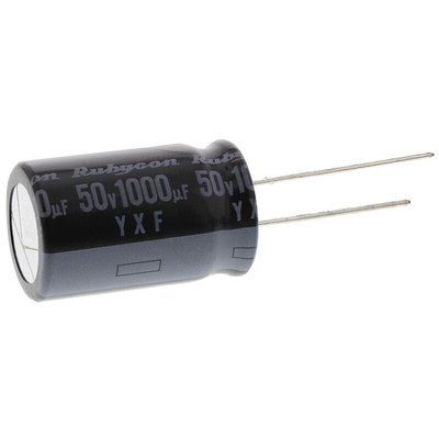 Rubycon 1000μF Aluminium Electrolytic Capacitor 50V dc, Radial, Through Hole - 50YXF1000M16X25
