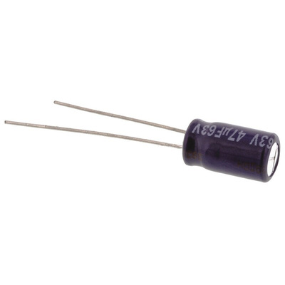 Panasonic 47μF Aluminium Electrolytic Capacitor 63V dc, Radial, Through Hole - ECA1JM470