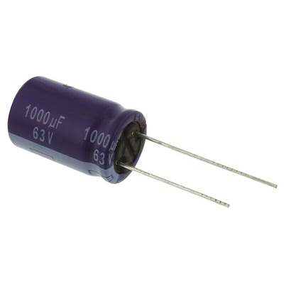 Panasonic 1000μF Aluminium Electrolytic Capacitor 63V dc, Radial, Through Hole - ECA1JM102