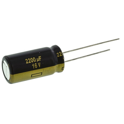 Panasonic 2200μF Aluminium Electrolytic Capacitor 16V dc, Radial, Through Hole - EEUFC1C222