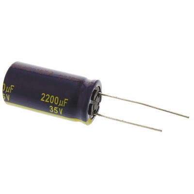 Panasonic 2200μF Aluminium Electrolytic Capacitor 35V dc, Radial, Through Hole - EEUFC1V222