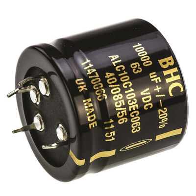 KEMET 10000μF Aluminium Electrolytic Capacitor 63V dc, Snap-In - ALC10C103EC063