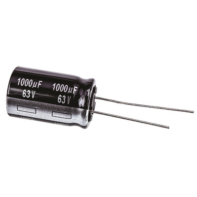 Panasonic 1000μF Aluminium Electrolytic Capacitor 63V dc, Radial, Through Hole - ECA1JHG102