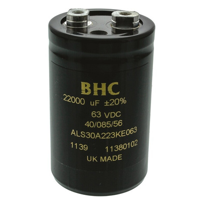 KEMET 22000μF Aluminium Electrolytic Capacitor 63V dc, Screw Terminal - ALS30A223KE063