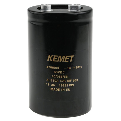 KEMET 47000μF Aluminium Electrolytic Capacitor 63V dc, Screw Terminal - ALS30A473MF063