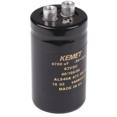 KEMET 4700μF Aluminium Electrolytic Capacitor 63V dc, Screw Terminal - ALS40A472DB063