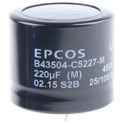 EPCOS 220μF Aluminium Electrolytic Capacitor 450V dc, Snap-In - B43504C5227M000