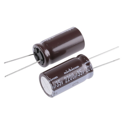 Nichicon 2200μF Aluminium Electrolytic Capacitor 35V dc, Radial, Through Hole - UPS1V222MHD