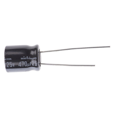 Nichicon 470μF Aluminium Electrolytic Capacitor 25V dc, Radial, Through Hole - UVR1E471MPD