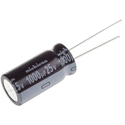 Nichicon 1000μF Aluminium Electrolytic Capacitor 25V dc, Radial, Through Hole - UPM1E102MHD