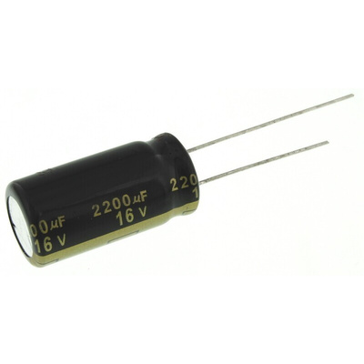Panasonic 2200μF Aluminium Electrolytic Capacitor 16V dc, Radial, Through Hole - EEUFM1C222