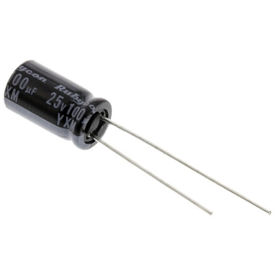 Rubycon 100μF Aluminium Electrolytic Capacitor 25V dc, Radial, Through Hole - 25YXM100MEFC6.3X11