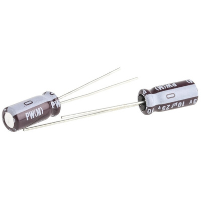 Nichicon 10μF Aluminium Electrolytic Capacitor 25V dc, Radial, Through Hole - UPW1E100MDD