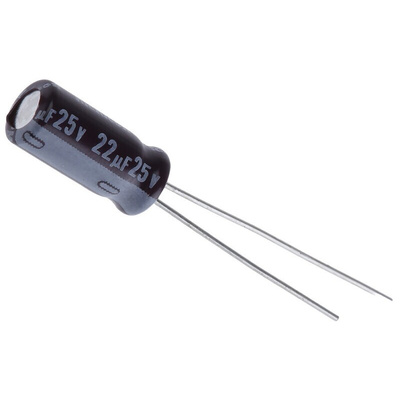 Nichicon 22μF Aluminium Electrolytic Capacitor 25V dc, Radial, Through Hole - UPW1E220MDD