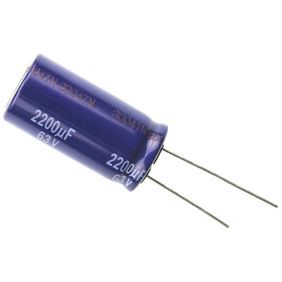 Panasonic 2200μF Aluminium Electrolytic Capacitor 63V dc, Radial, Through Hole - ECA1JM222