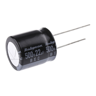 Rubycon 22μF Aluminium Electrolytic Capacitor 500V dc, Radial, Through Hole - 500BXC22MEFC18X20