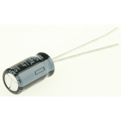 Panasonic 47μF Aluminium Electrolytic Capacitor 63V dc, Radial, Through Hole - EEUFR1J470