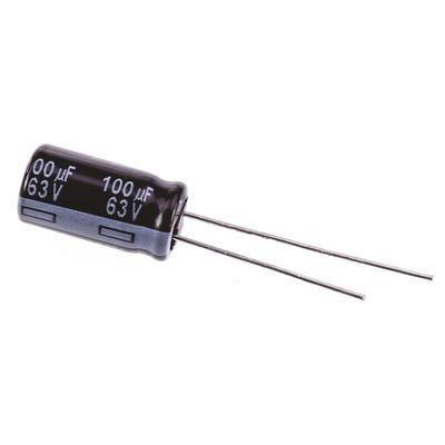 Panasonic 100μF Aluminium Electrolytic Capacitor 63V dc, Radial, Through Hole - EEUFR1J101L