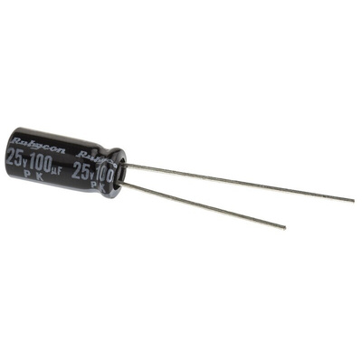 Rubycon 100μF Aluminium Electrolytic Capacitor 25V dc, Radial, Through Hole - 25PK100MEFC5X11