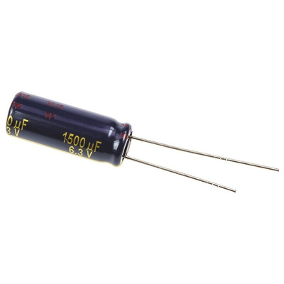 Panasonic 1500μF Aluminium Electrolytic Capacitor 6.3V dc, Radial, Through Hole - EEUFK0J152L