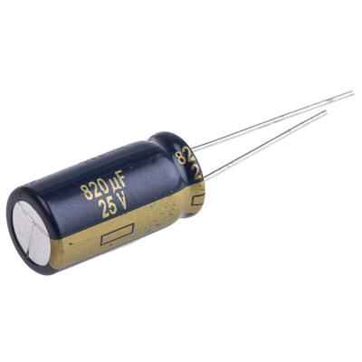 Panasonic 820μF Aluminium Electrolytic Capacitor 25V dc, Radial, Through Hole - EEUFK1E821